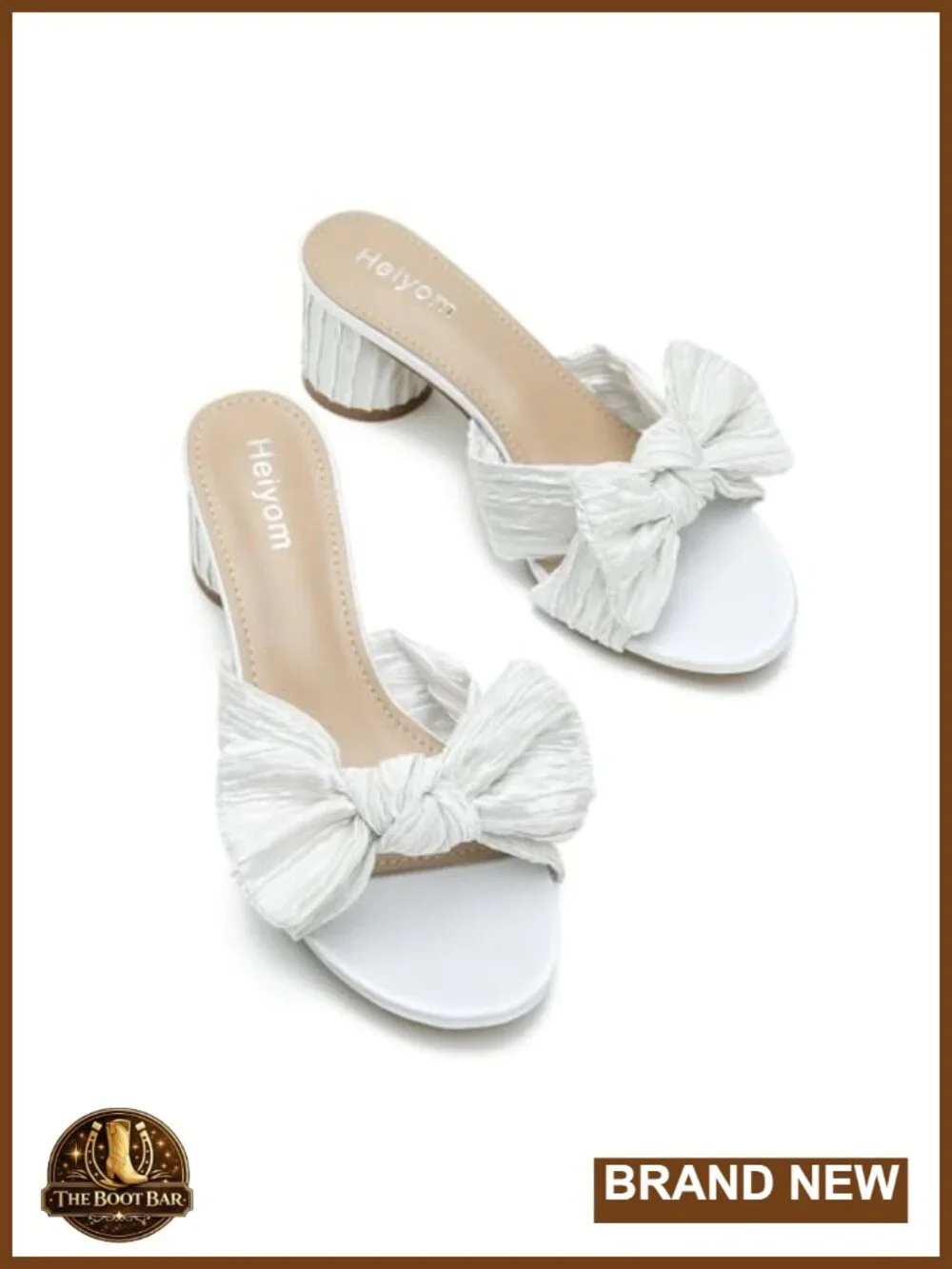 Women's Pleated Bow Chunky Heel Mules Sandals Wedding Party Dress Shoes